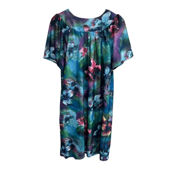 Anthony Richards Floral Multicolor Short Sleeve Dress With Ruffled Collar Sz M - Picture 2 of 10
